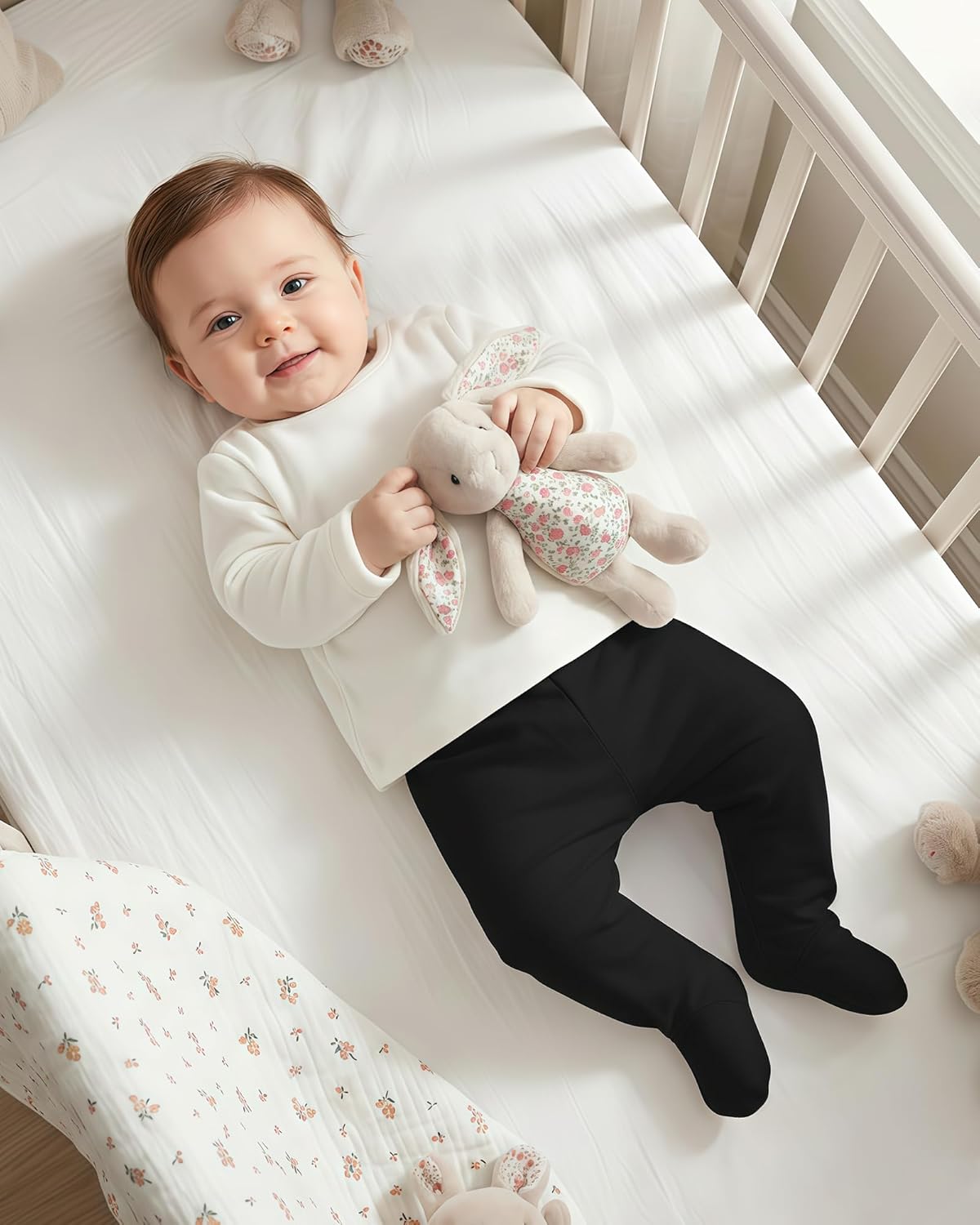 4 Pack Baby Footed Pants: Soft Cotton Spandex Pants with Feet Pull on Bottoms for Infant Unisex Baby Boys Girls - Image 4