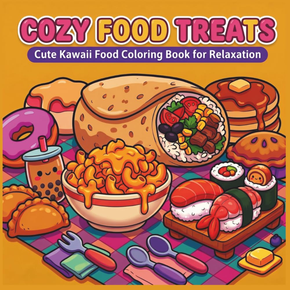 Cozy Food Treats: A Cute Kawaii Food Coloring Book for Relaxation