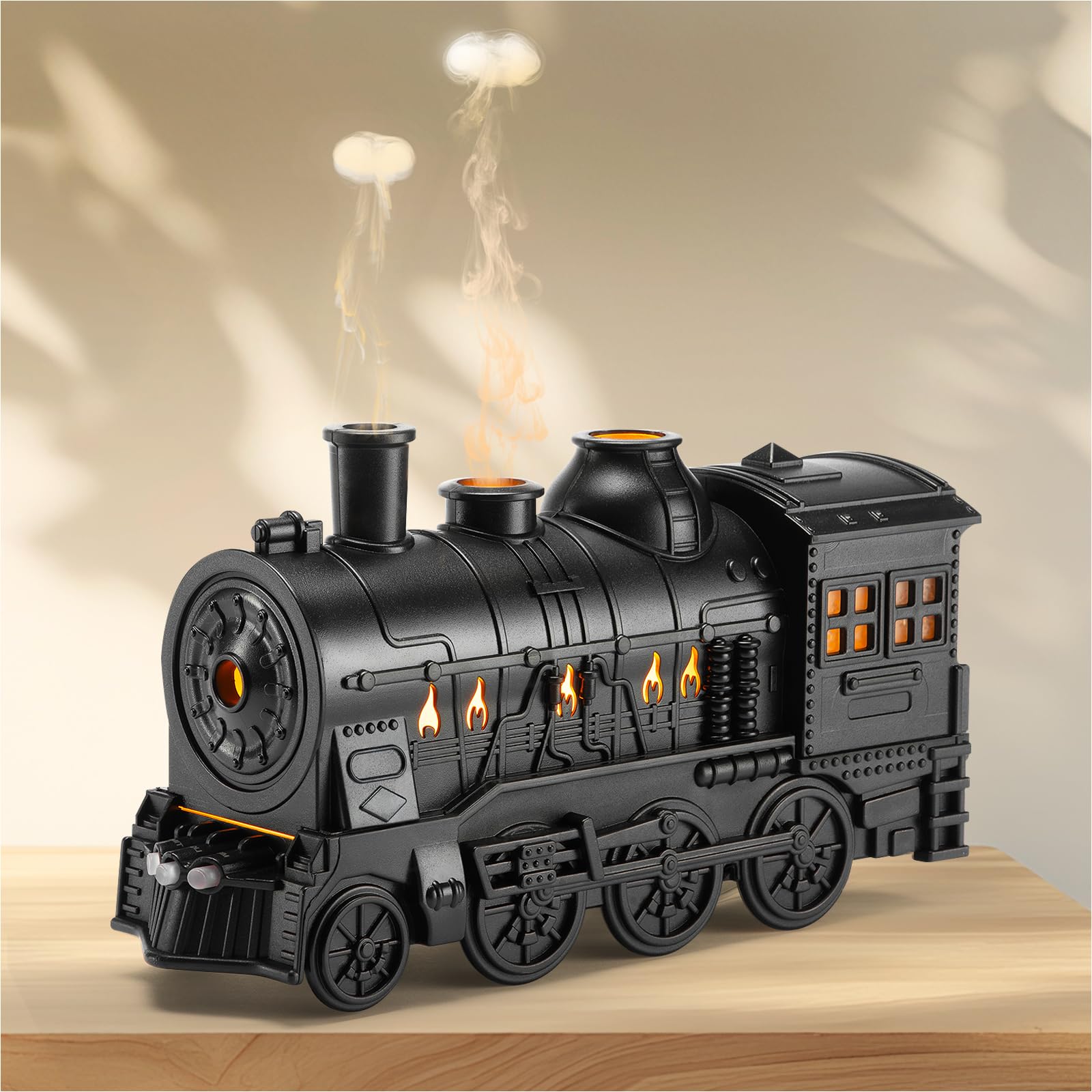 Essential Oil Diffuser Train Diffuser 300ml Train Humidifier Aromatherapy Diffuser Cool Mist Aromatherapy with 2 Light 2 Mist