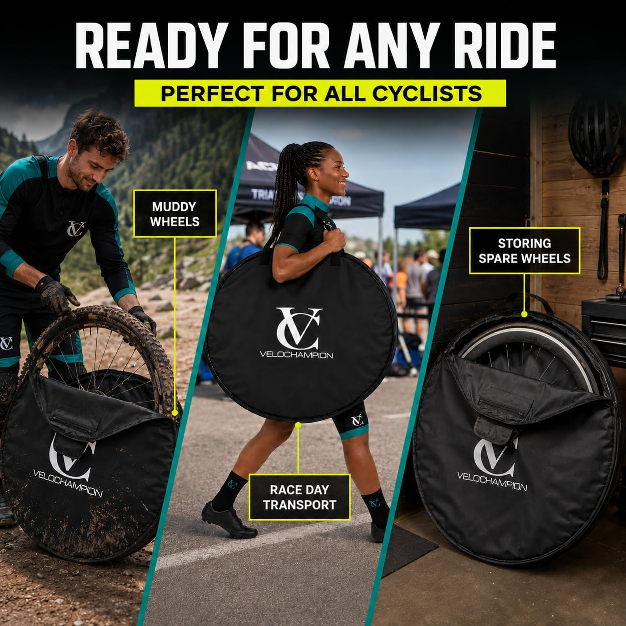 VeloChampion Waterproof Nylon Bike Wheel Bag, Medium 700c-26", 2 Pack image 2