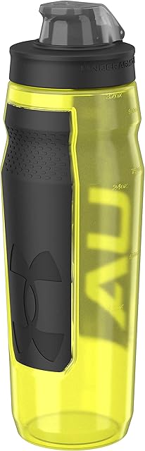 Under Armour 32oz Playmaker Squeeze Water Bottle, Sanitary Cap Cover, High Flow Push/ Pull Nozzle, Non-Slip Grip, Finger Loop Carry, Fits Bike Holder, Cycling, Gym, Hiking, All Sports