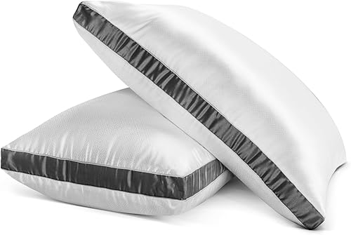 Miniatura 2 de Restorology Genius Pillow (paquete de 2) almohada rellena de fibra de gel refrescante de felpa de calidad de hotel con refuerzo de satén,