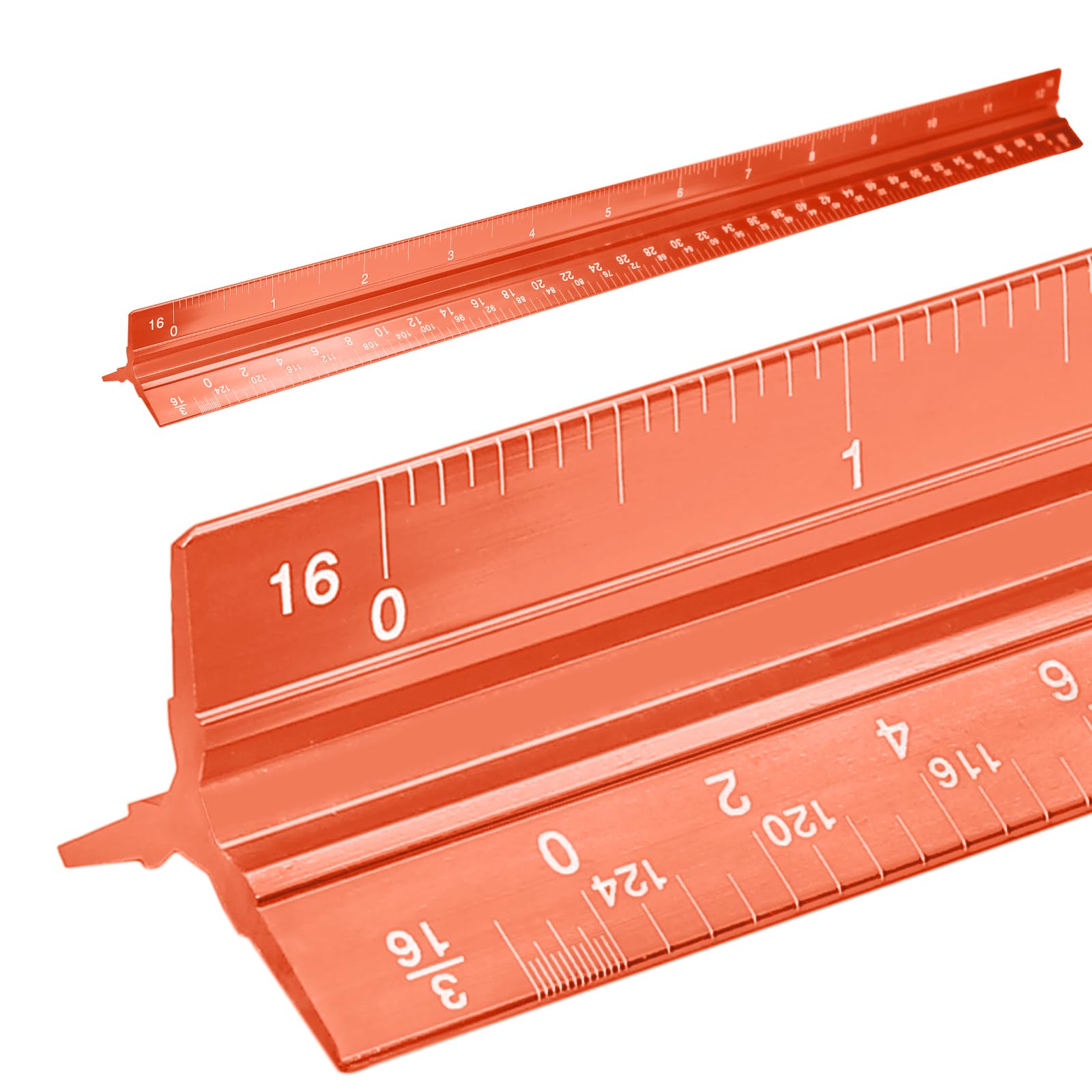 Kyuionty Architectural Scale Ruler 12 Inch, Imperial Scale Aluminum Laser-Etched Triangular Engineer Scale Ruler Civil Drafting Tool (Orange)