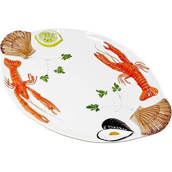 Lashuma Handmade oval serving plate made of Italian ceramic in seafood design large serving plate 50 x 32 cm