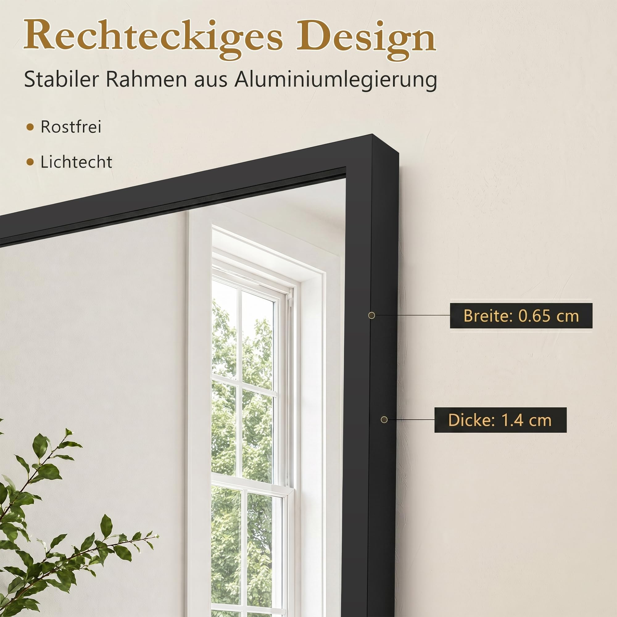 Antok 205x104cm Ganzkörperspiegel, Rechteckiger Standspiegel, Rahmen aus Aluminiumlegierung, Bruchsicheres Glas, Bodenspiegel für Wohnzimmer, Ankleide, Lehnende, Wandmontage, Schwaz