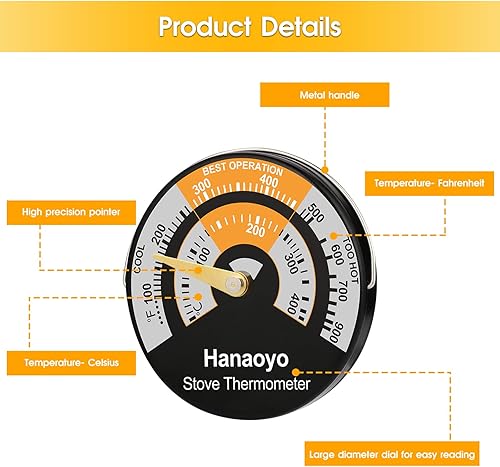 Miniatura 7 de Hanaoyo Ventilador de estufa de leña y termómetro magnético para estufa 6 aspas ventilador de estufa de leña alimentado por calor ventilador de