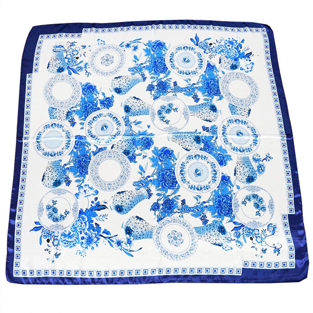 Pañuelo Cuadrado Grande para el Cuello, 2 Unidades, de Seda, de satén, imitación Seda, Estampado, Suave y Ligero (Azul 90)