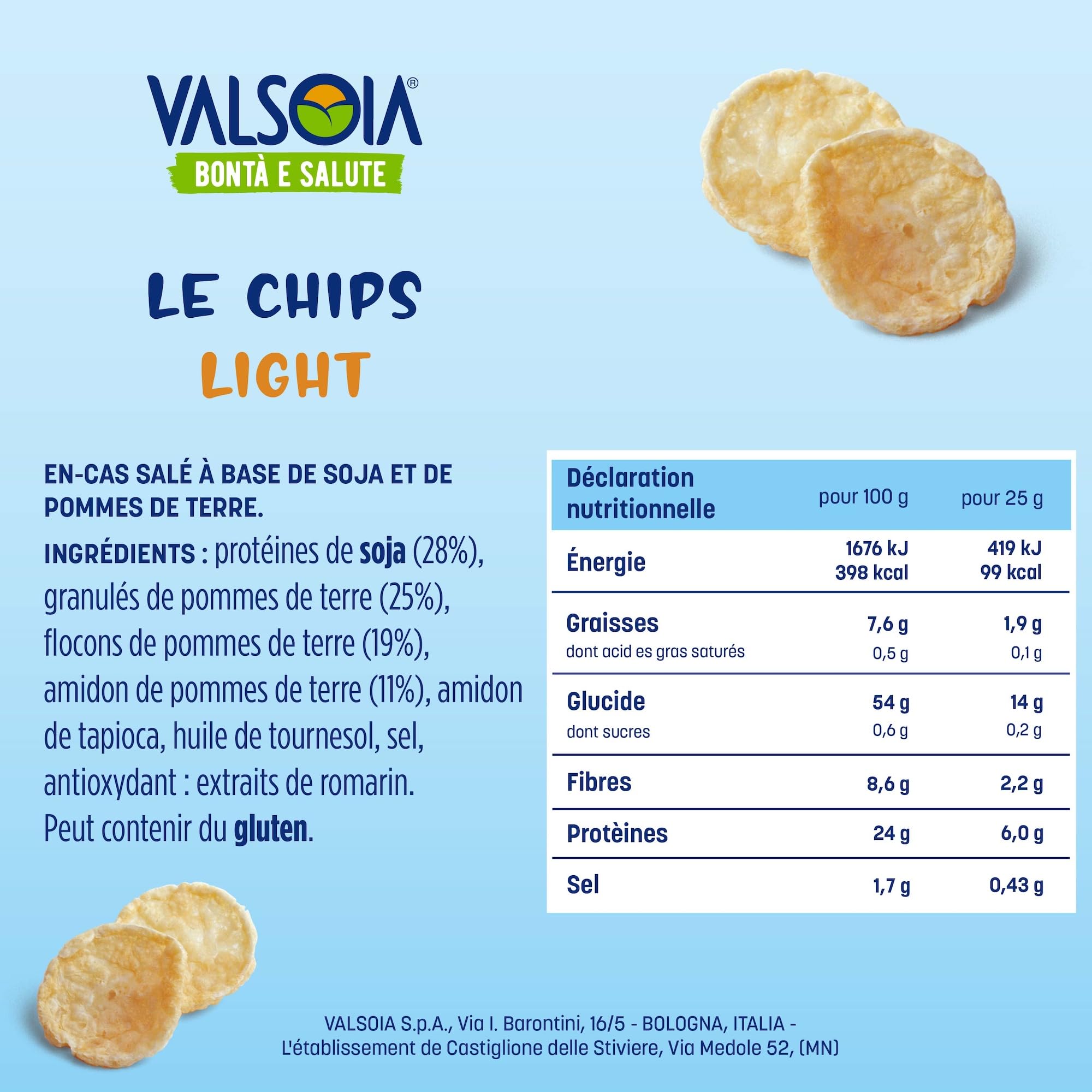Valsoia, Le Chips Light, chips de légumes au soja et à la pomme de terre, boîte de 24 sachet de 25 grammes, 100% végétal, riche en protéines et en fibres, idéal pour les végétaliens et les végétariens