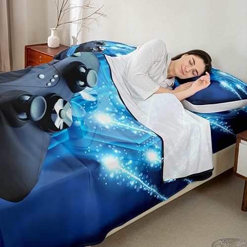 Miniatura 297 de Erosebridal Juego de sábanas para videojuegos, tamaño individual, color morado, sábana bajera ajustable para niños y niñas, moderno juego de sábanas