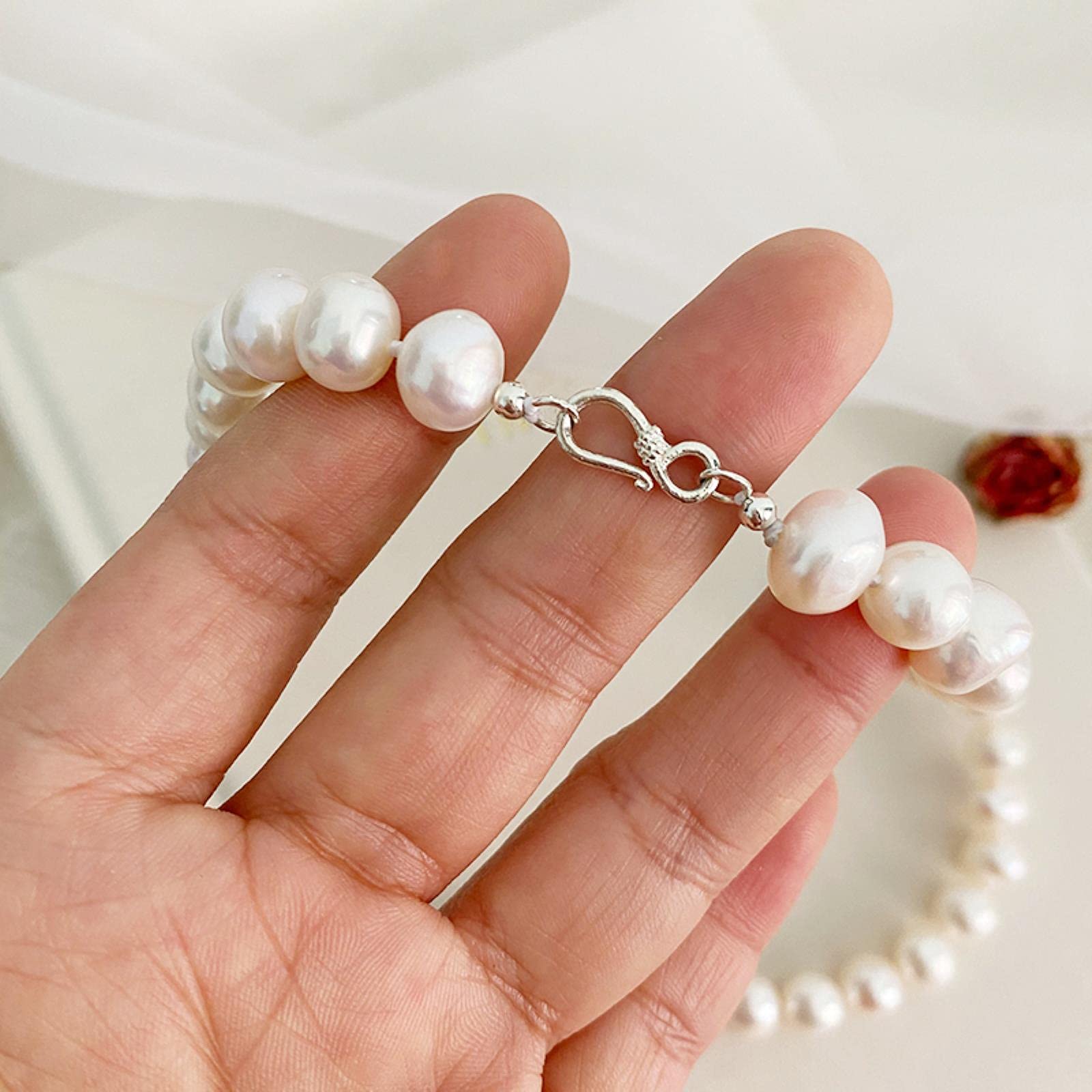 LOKILOKI Collana di Perle d'Acqua Dolce Naturali Gioielli con Bottoni in Argento Sterling 925 per Donna novità