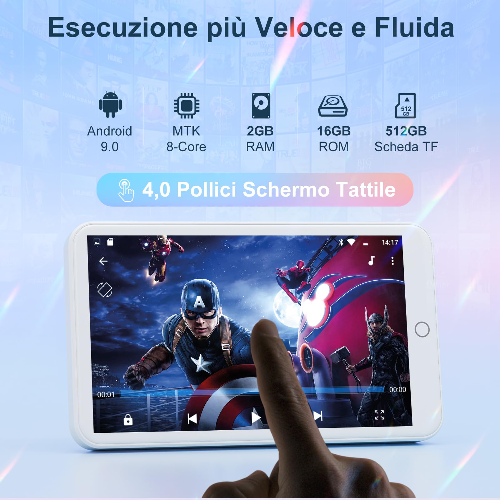 MECHEN Lettore MP3 Bluetooth, MP4 Lettore Musicale WiFi per Bambini, Sistema Android 9.0, Touchscreen da 4 Pollici, Compatibile con Spotify e Audible