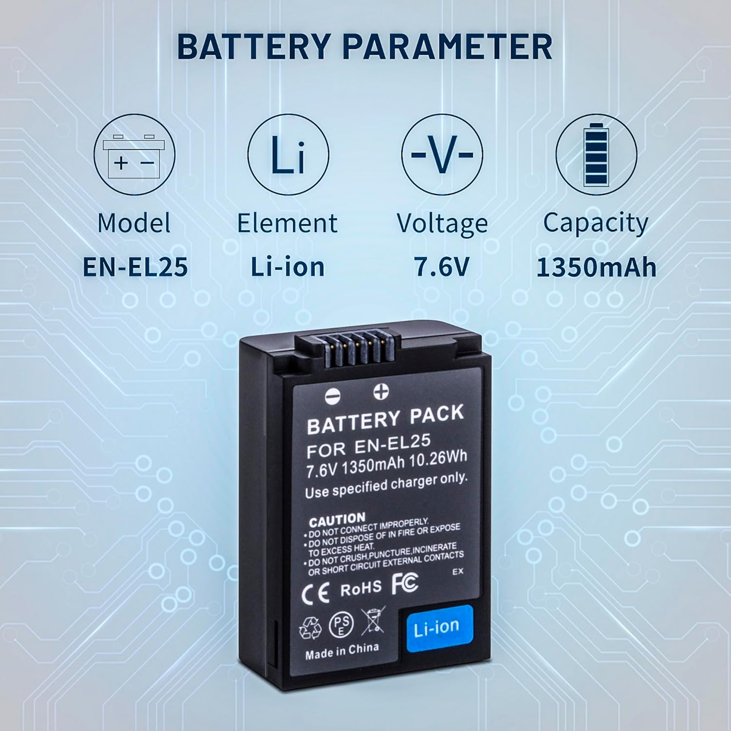 2-Pack EN-EL25 EN-EL25A Batteries Compatible with Nikon Z30 Z50 ZFC Cameras 4241 ENEL25 EN-EL25A Battery High Capacity