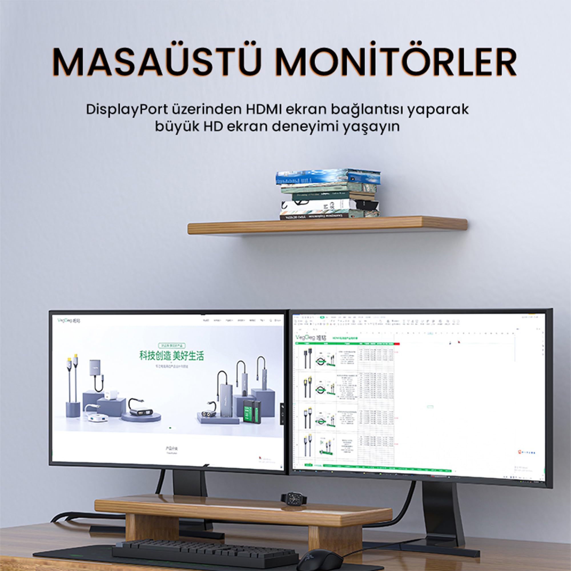 VegGieg 4K 30Hz DisplayPort to HDMI Dönüştürücü Kablo 1.5 Metre