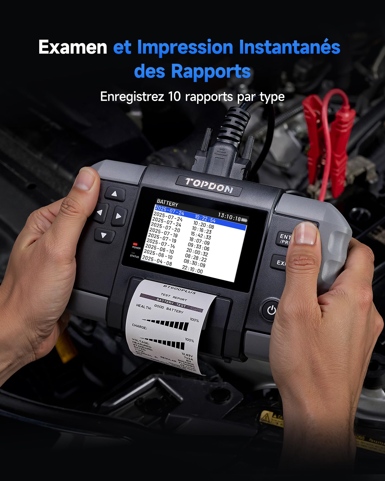 TOPDON BT600 Plus Testeur de Batterie Voiture 6V 12V 24V, Analyseur de Batterie avec Tests Démarrage/Charge/Système 12V/24V, Tests Résistance et Séquence, Écran 3,5", Batterie Intégrée et Imprimante