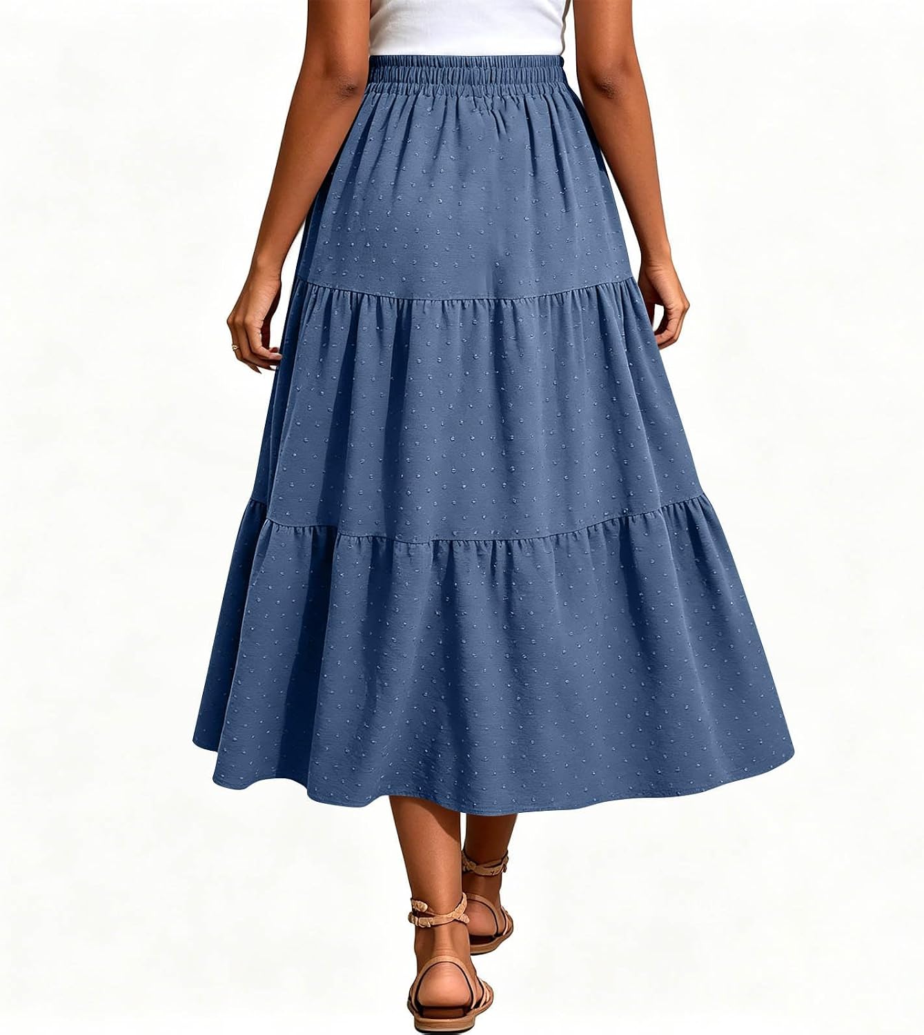 Boho Maxi Skirts for Women Elastic High Waisted Swing Skirt Summer Long Flowy A Line Tiered Skirt Vacation Outfit