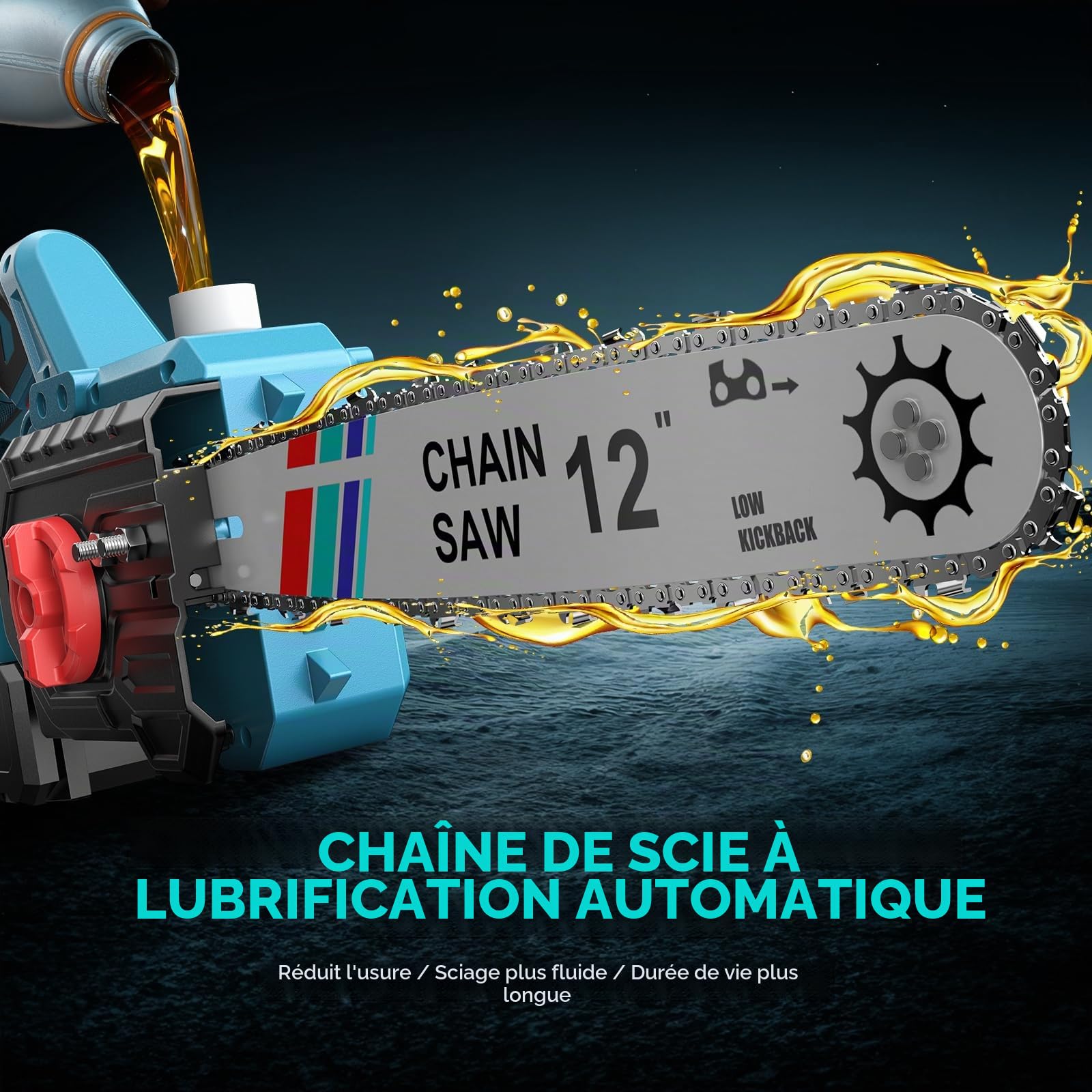 Tronçonneuse à Batterie 12" Brushless1000W,Tronçonneuse Électrique avec Lubrification Automatique et Tension Rapide Sans Outil,Compatible avec Batterie Makita 18V LXT,2x4000mAh pour Abattage et Élague