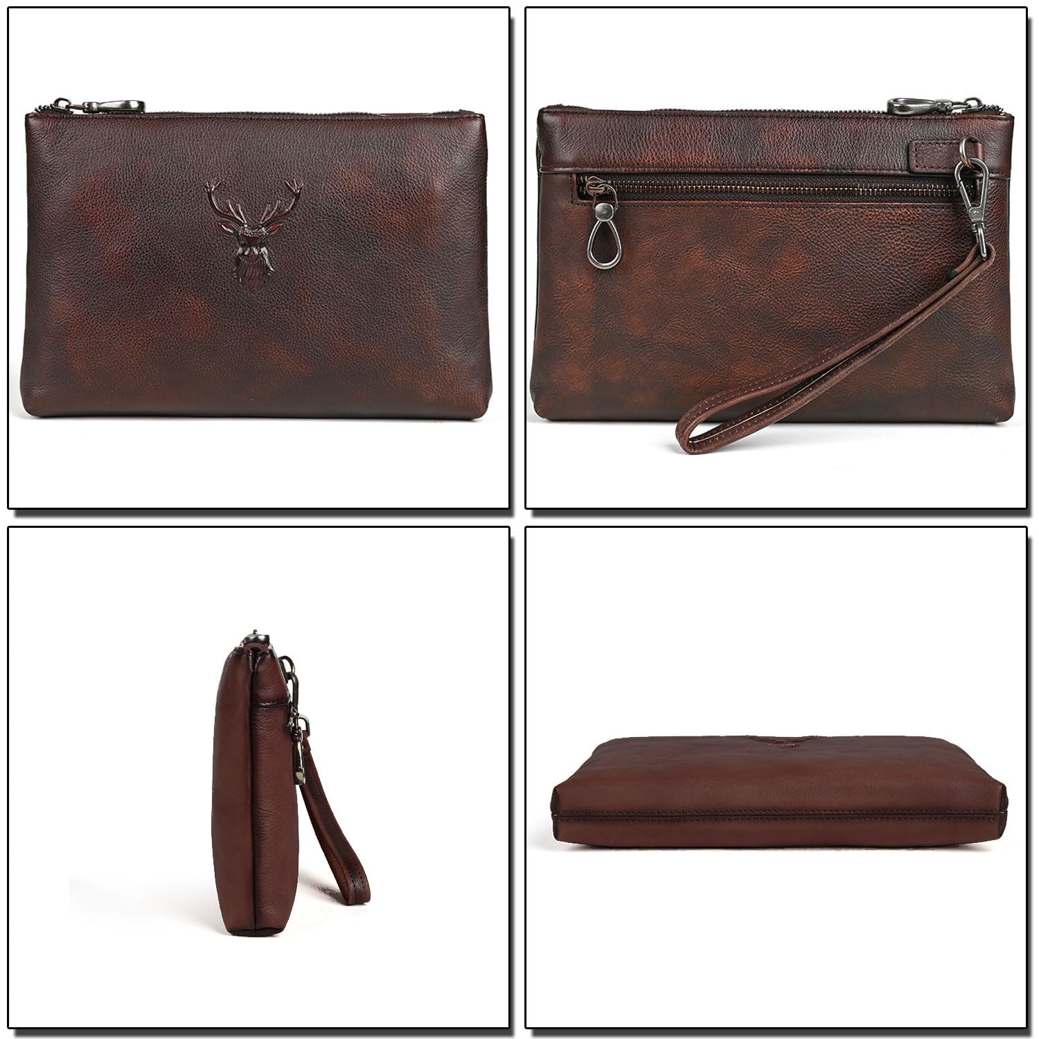 Pochette in Pelle Conciata al Vegetale per Uomo, Borsa a Mano Multiuso per Affari, Borsa da Polso di Lusso, Portafoglio Grande, Clutch per Tablet 9.7 Pollici