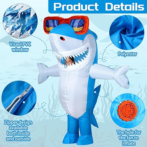 Miniatura 3 de Foaincore Disfraces inflables de tiburón de Halloween para adultos y niños, divertidos disfraces de Halloween, disfraz de tiburón inflable para