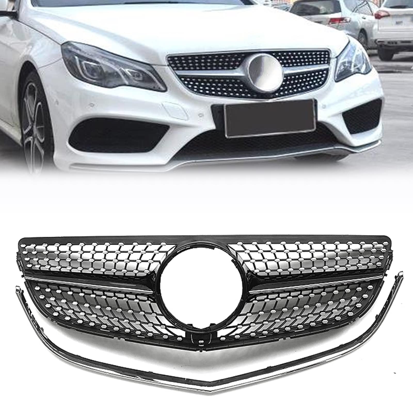 Grille de calandre supérieure de carrosserie style diamant noir pour W207