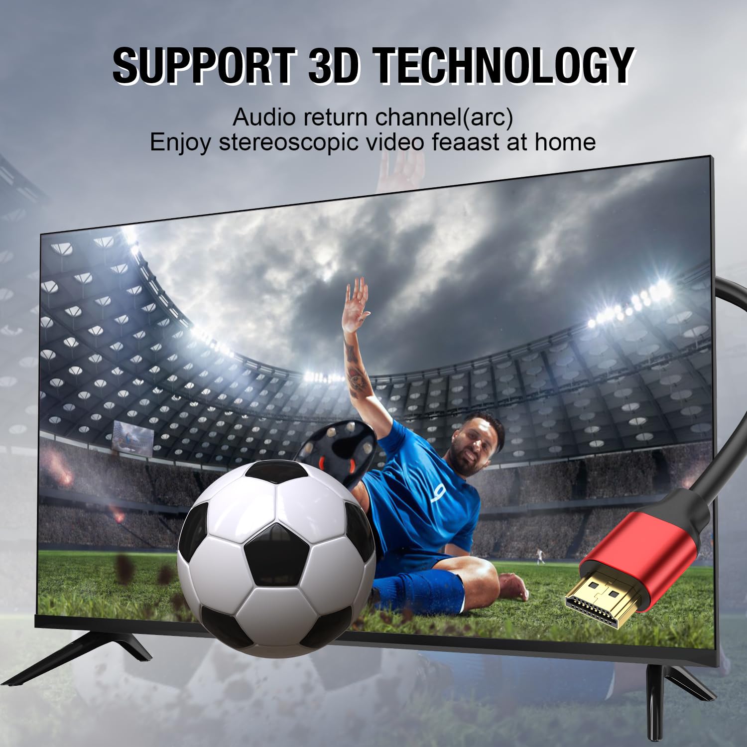 4K Hdmi Cable 15FT, High Speed Hdmi Cable 4K@60Hz 2K@120Hz, Gold-Plated Connector 3D ARC 2.2 &2.3 for HDTV/Blu Ray Playback/Projectors/Laptops/PS4/PS5(Red) - Image 3