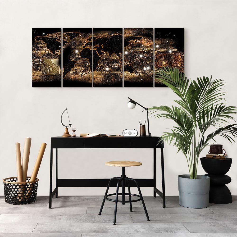decomonkey Impression sur Toile Carte du Monde Abstrait 150x60 5 Pièces