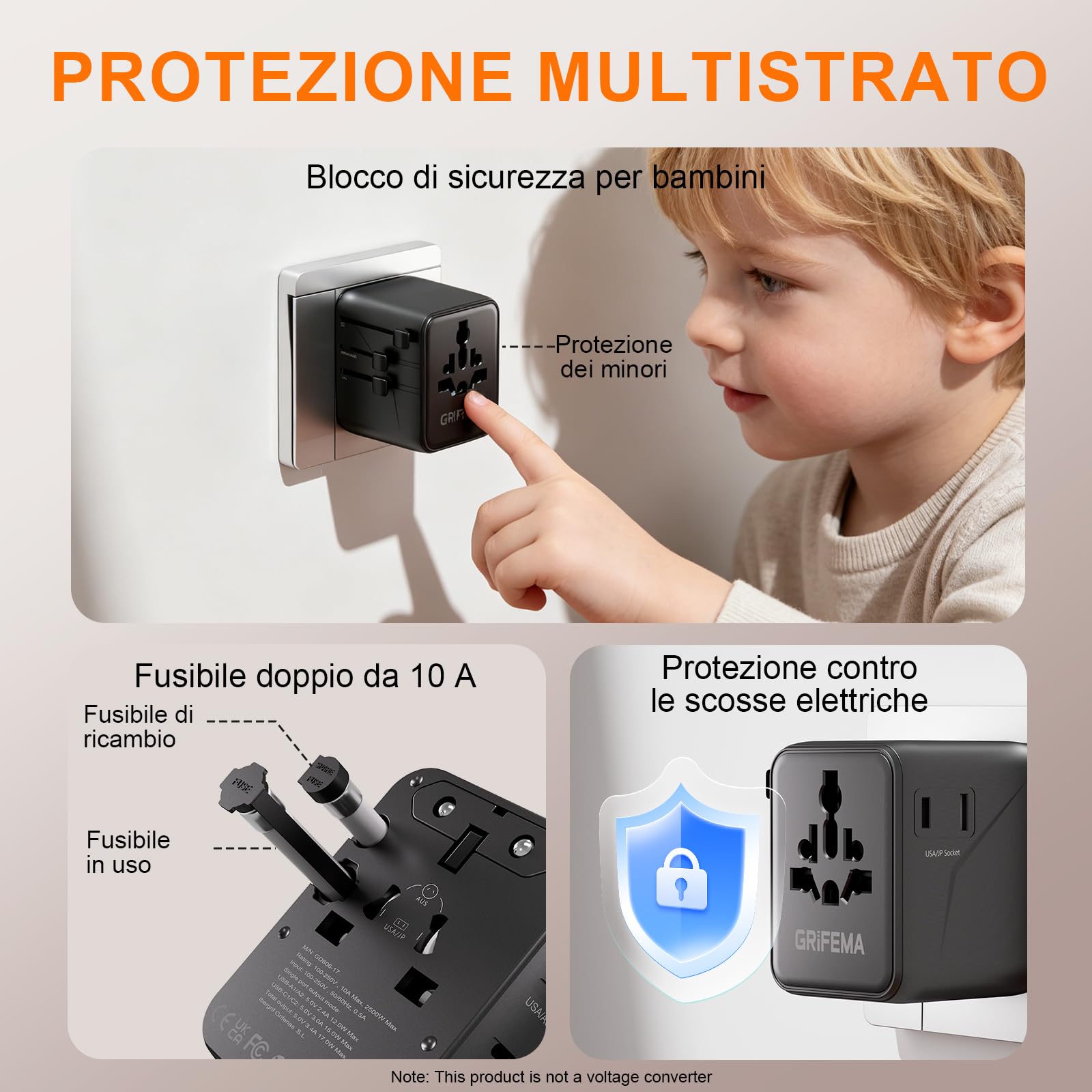 GRIFEMA Adattatore universale da viaggio 6 in 1 — immagine 5 di 11
