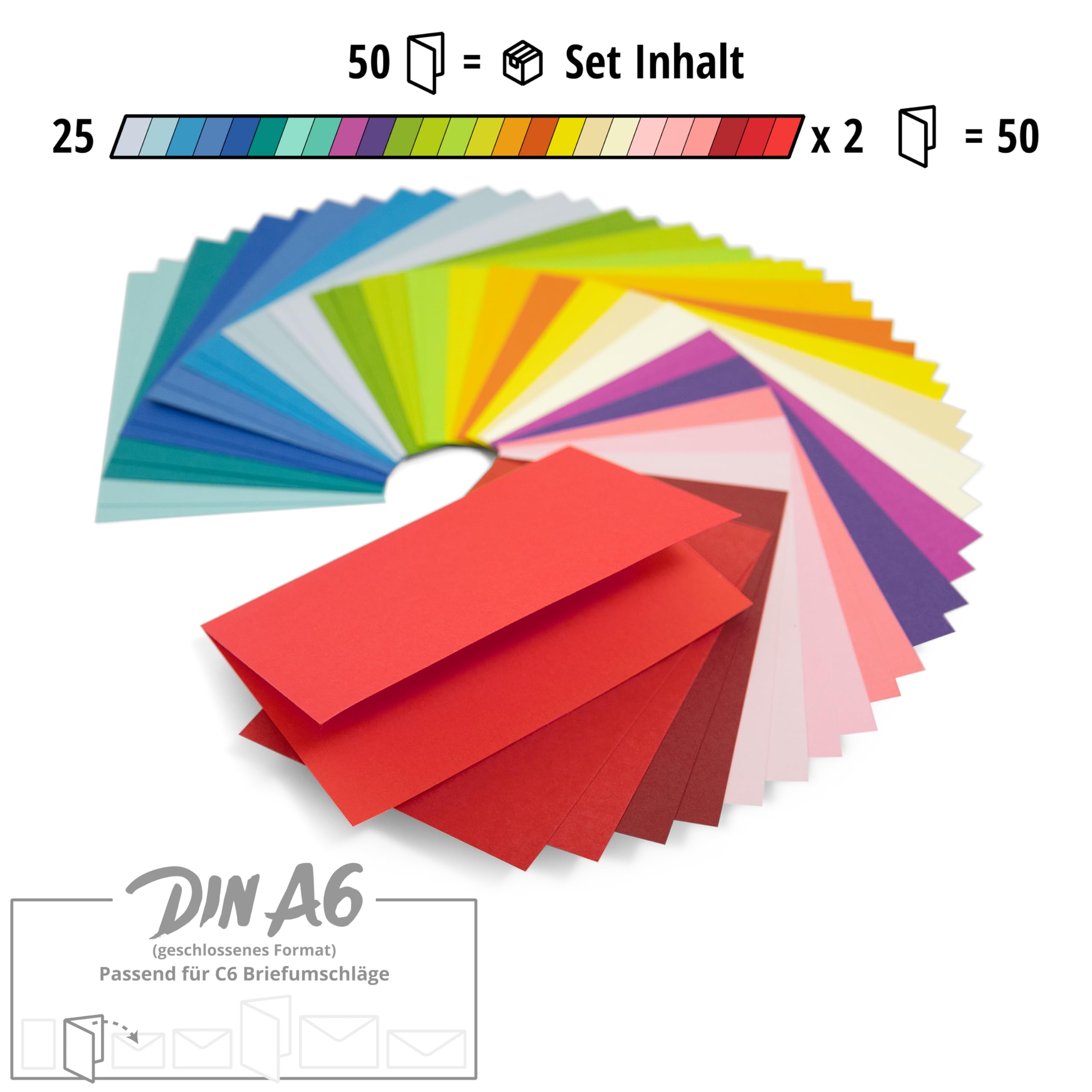 Japun 50 biglietti pieghevoli bianchi colorati DIN A6 230 g/m² carte da progettare