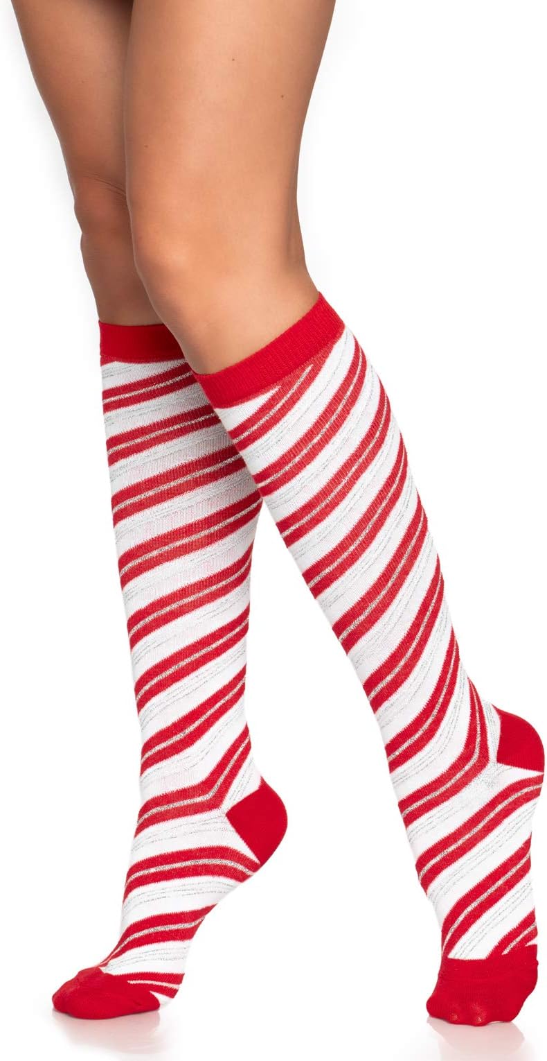 Krystal Candy Cane Knee Socks