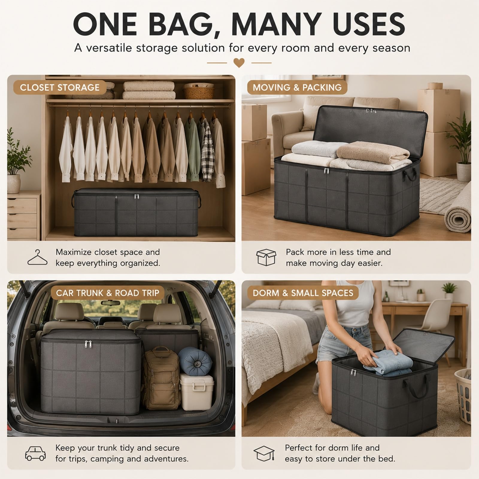 Capiente Contenitore Per Traslochi E Stoccaggio | Organizer In Tessuto Di Grande Capacità Con Cerniera Biancheria Da Letto E Vestiti; Sacche Pieghevoli Antipolvere(2PCS,100L)