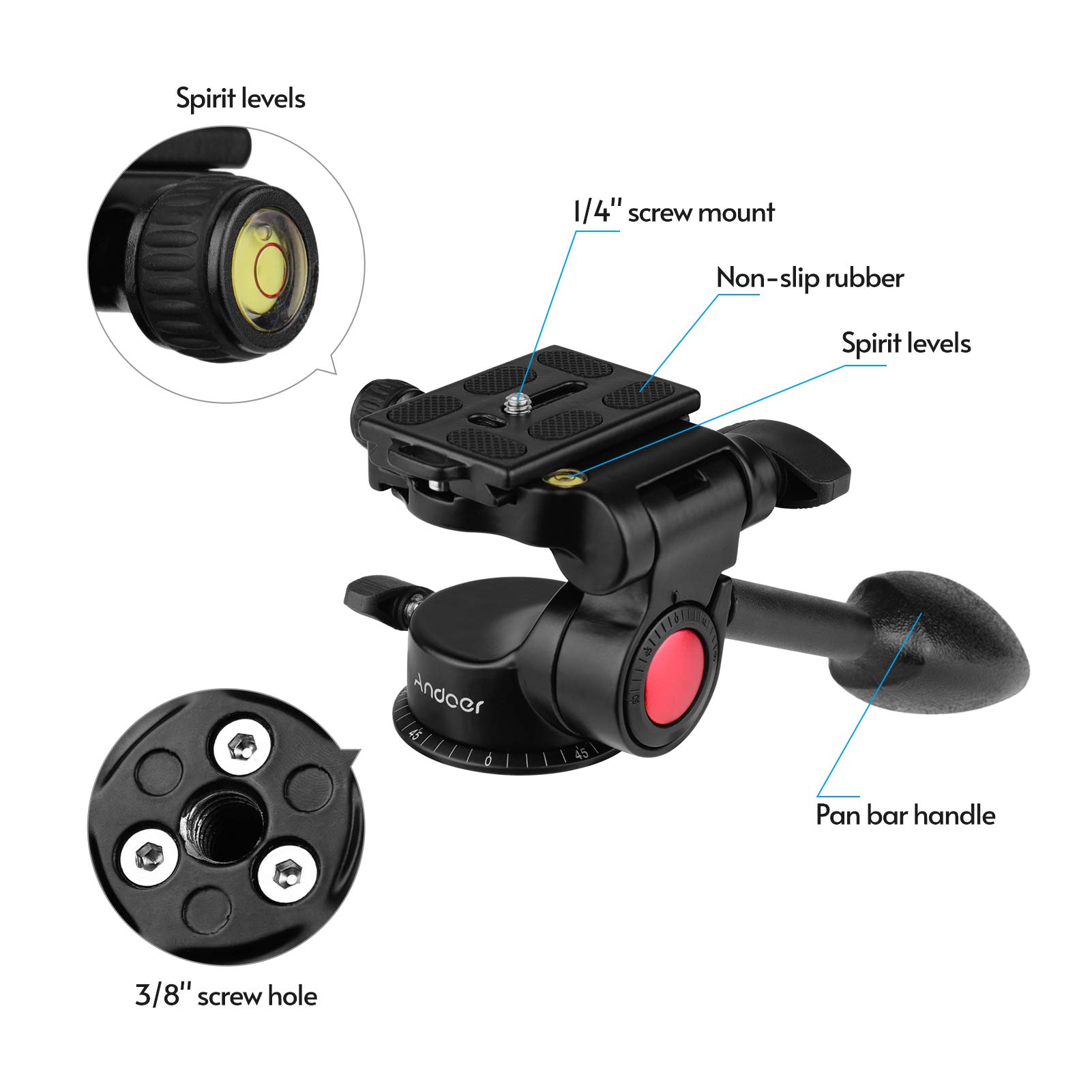 Andoer Mini Ball Head Tripod Head - 5kg Load Capacity With 1/4 Inch Screw