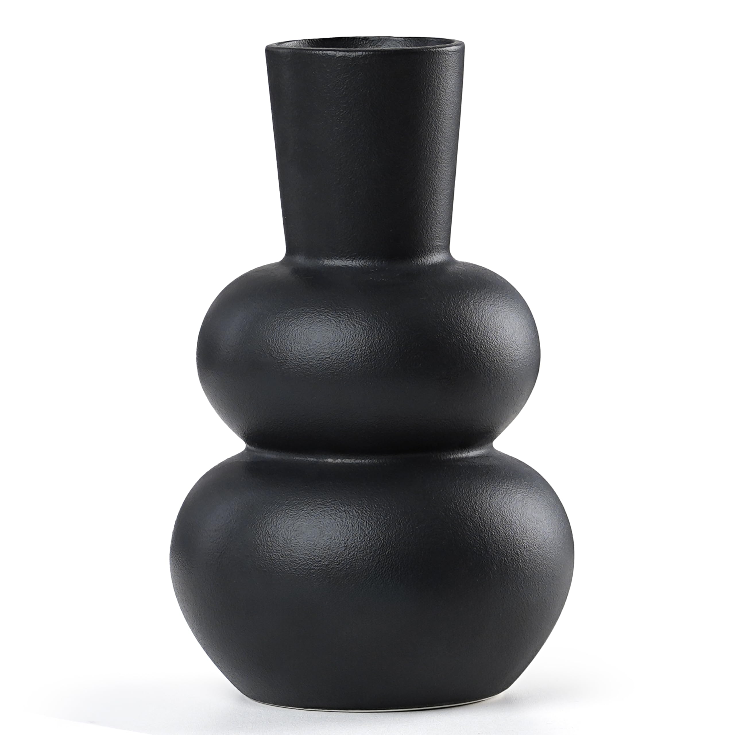 Winter Shore Jarron Ceramica Negro Pequeño para Flores - Elegantes Floreros para un Ramo - Jarrones Decorativos Modernos - Jarrón Flores para Plantas - Jarrón Liso Negro para Exposición de Flores