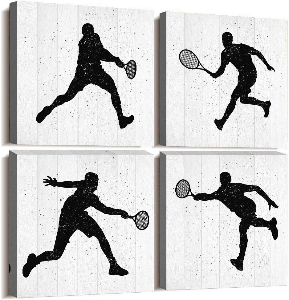 4 Panels Modern Giclee Prints Artwork bedroom Wall Decor office Canvas Wall Art for Living Room sports movement Plays Tennis Black and white watercolor Painting Bathroom Home decoration Pictures