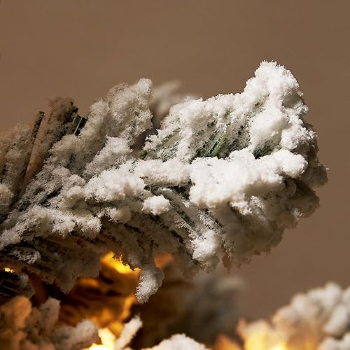 Miniatura 8 de WBHome Árbol de Navidad flocado de nieve de 6 pies, árbol de Navidad artificial preiluminado de abeto prémium con bisagras con 300 luces, 900 puntas