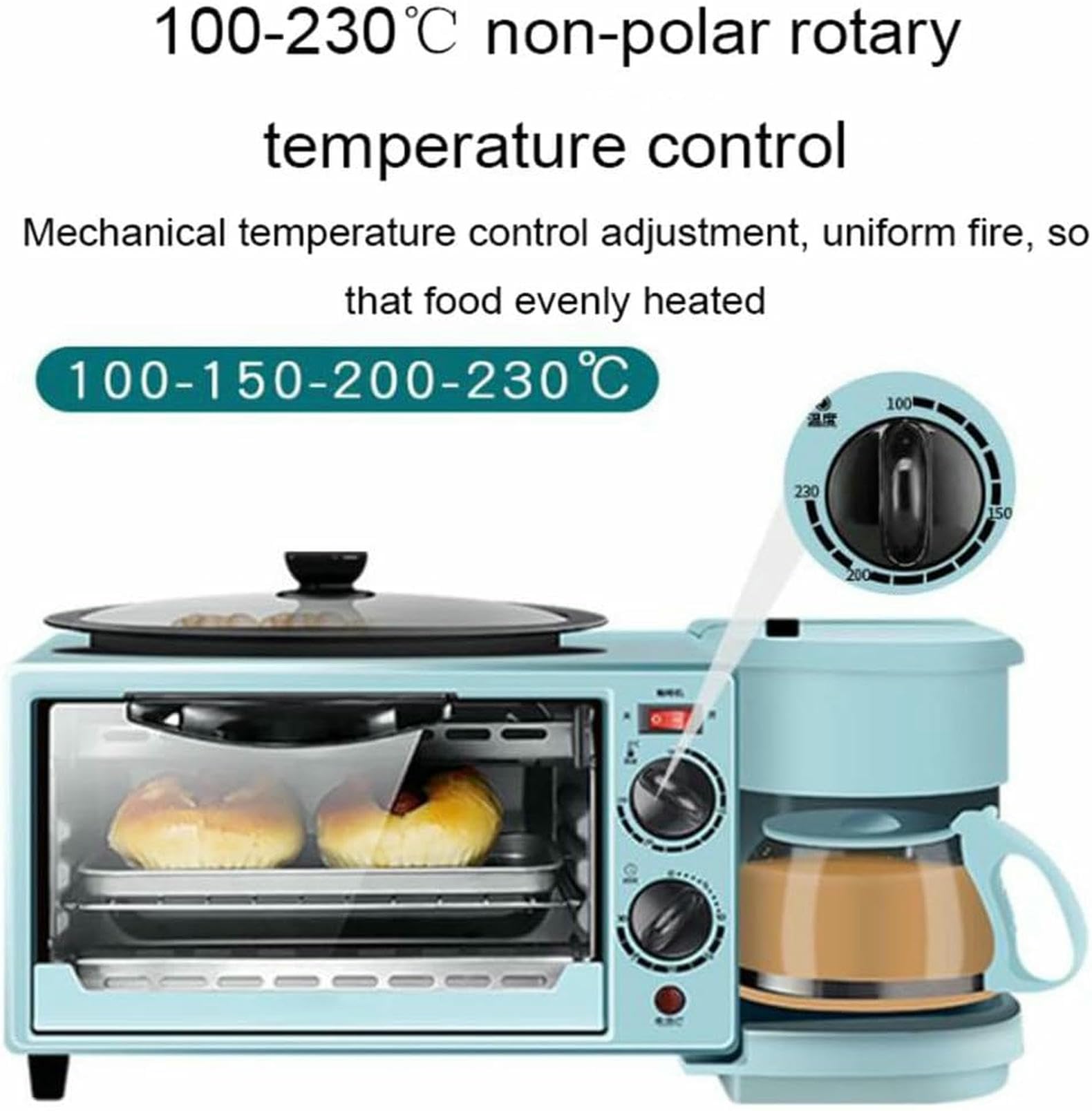 Stazione per La Colazione 3 in 1, Macchina per La Colazione Elettrica con Timer, Tostapane con Padella E Macchina per Il caffè, per L'angolo Cottura degli Appartamenti
