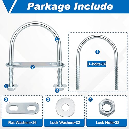Miniatura 3 de Therwen 16 juegos de pernos redondos en U de acero chapado en zinc M6 Abrazadera redonda U con arandela de placa de tuerca (M6 x 1.969 in x 3.150 in)