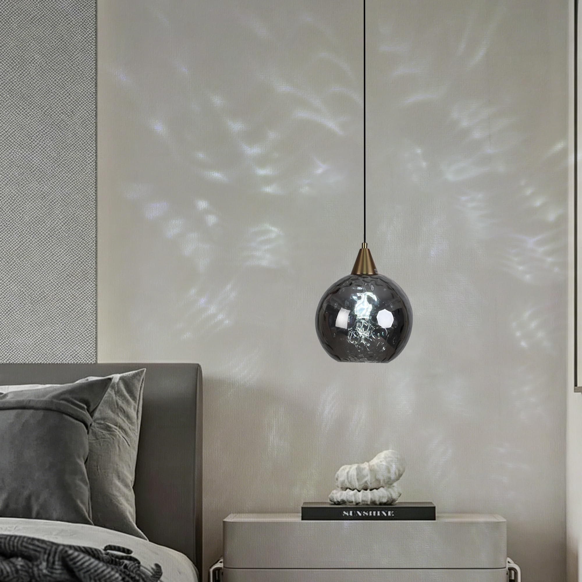 Hammerschlag Rauchglas Pendelleuchte Ø20cm, im Modern Loft-Stil