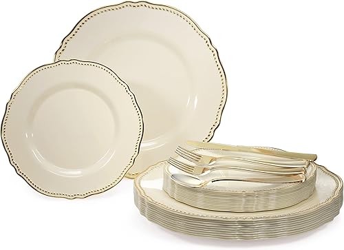 Miniatura 1 de "Occasions" - Juego de 150 piezas (25 invitados) - Platos y cubiertos de plástico para boda  Vajilla pesada desechable de 10.25 pulgadas, 7.5