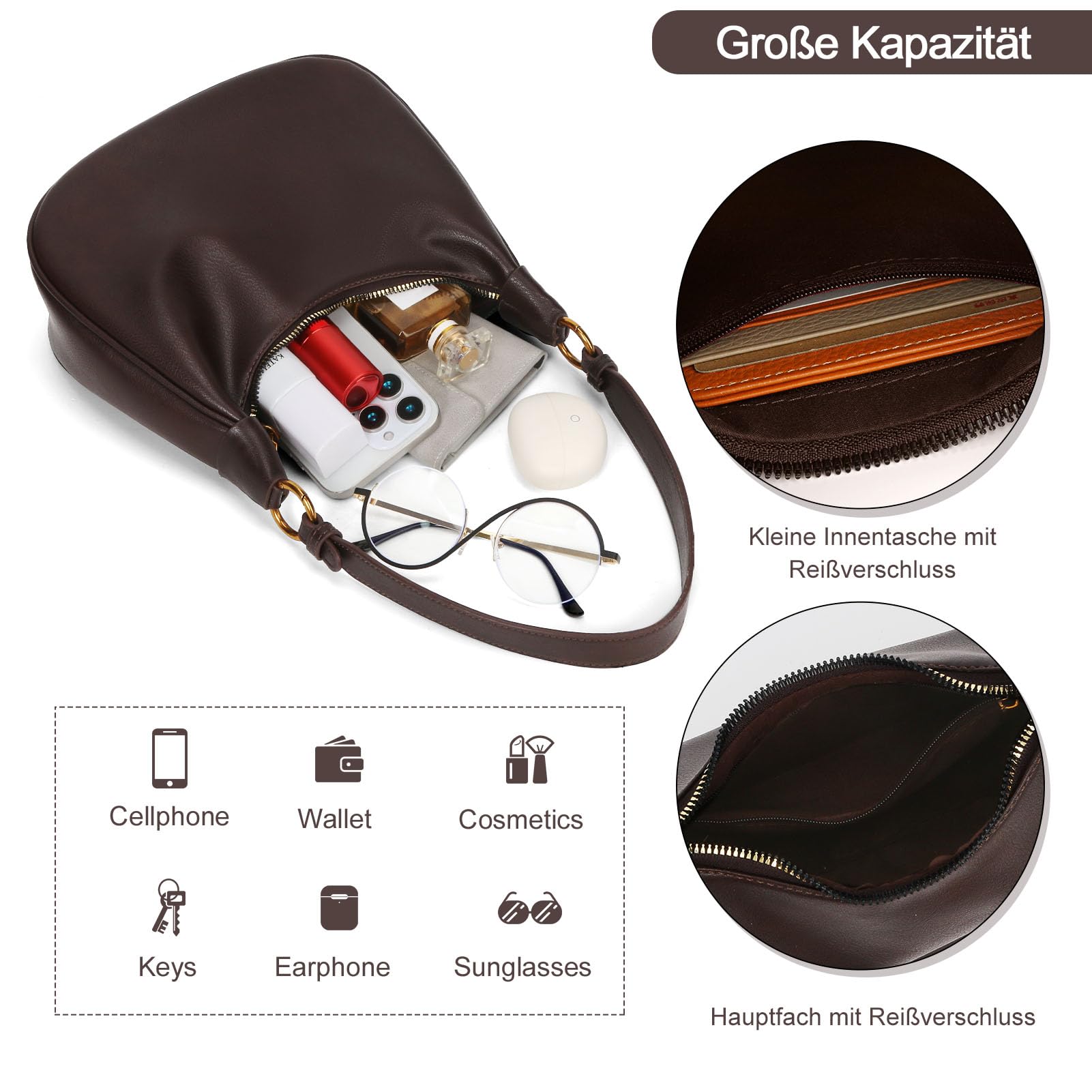 GSenhui Kleine Handtasche Damen Y2K Schultertasche Klein Elegant Hobo Shoulder Bag Women PU Leder Umhängetasche Vintage für Frauen Reisen