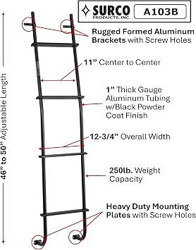 Surco A103B Universal Style Aluminum 4-Step Van Ladder - Compatible with Select Chevrolet G-Series/Express; Dodge B-Series/Ram; Ford E-Series; GMC G-Series/Savana + More; Black Finish