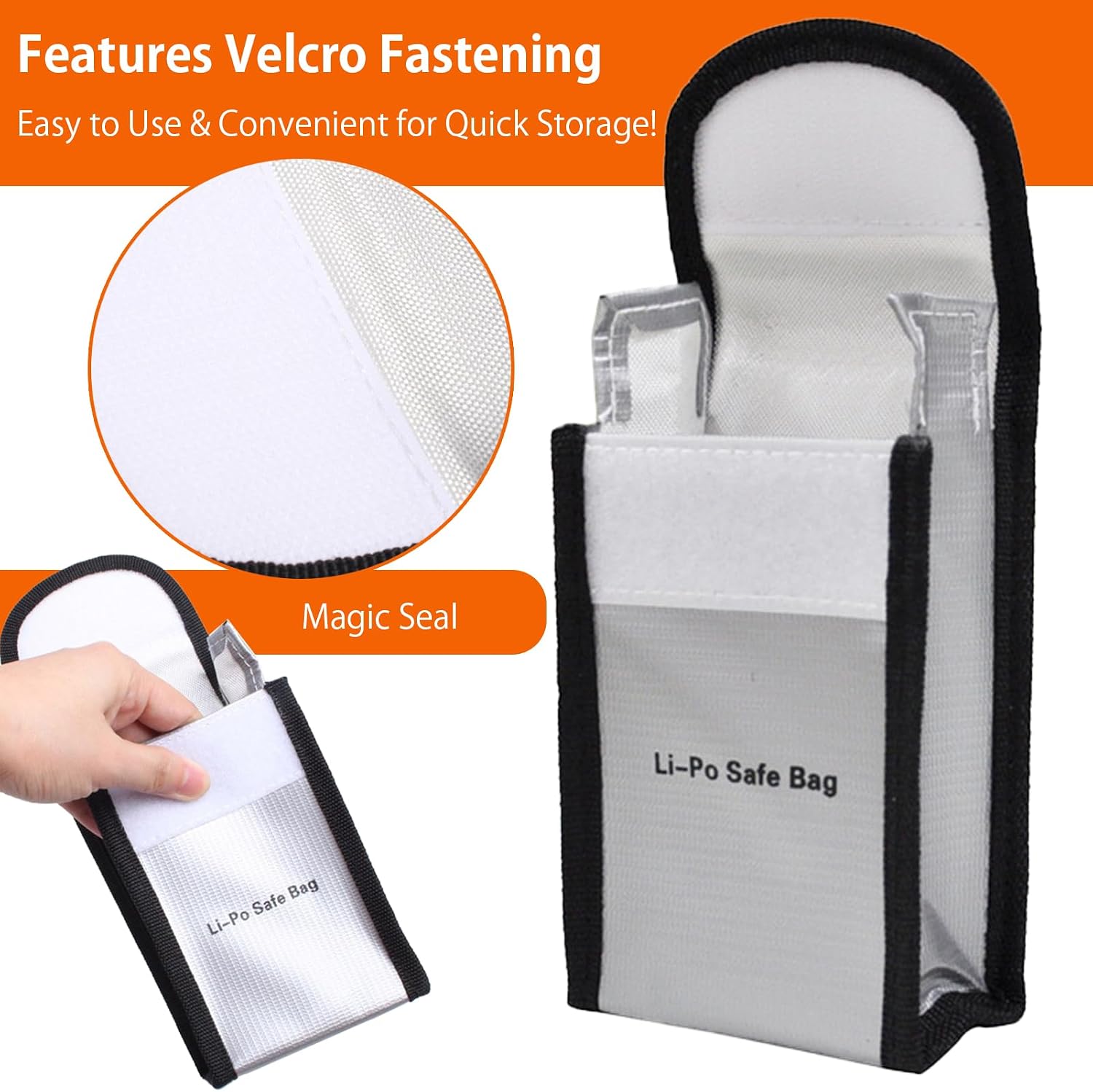 Fireproof Explosion proof Lipo Bag, Fire Retardant Battery Bags for Charging and Storage, 5.5x3.5x2.1 inches