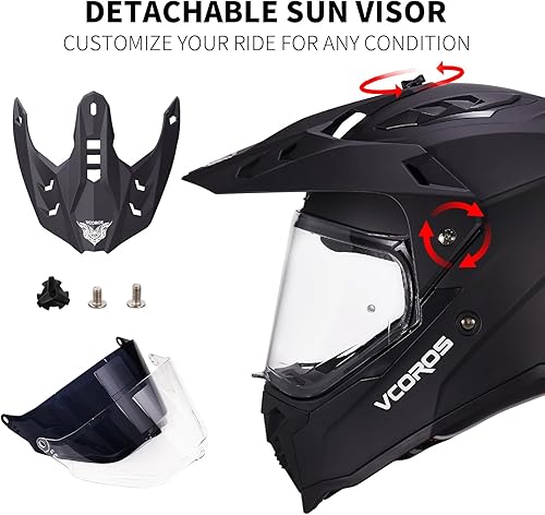 Miniatura 9 de VCOROS Casco de motocicleta de aventura VS-908 ATV Dirt Bike Off Road Motocross casco de cara completa para adultos aprobado por DOT