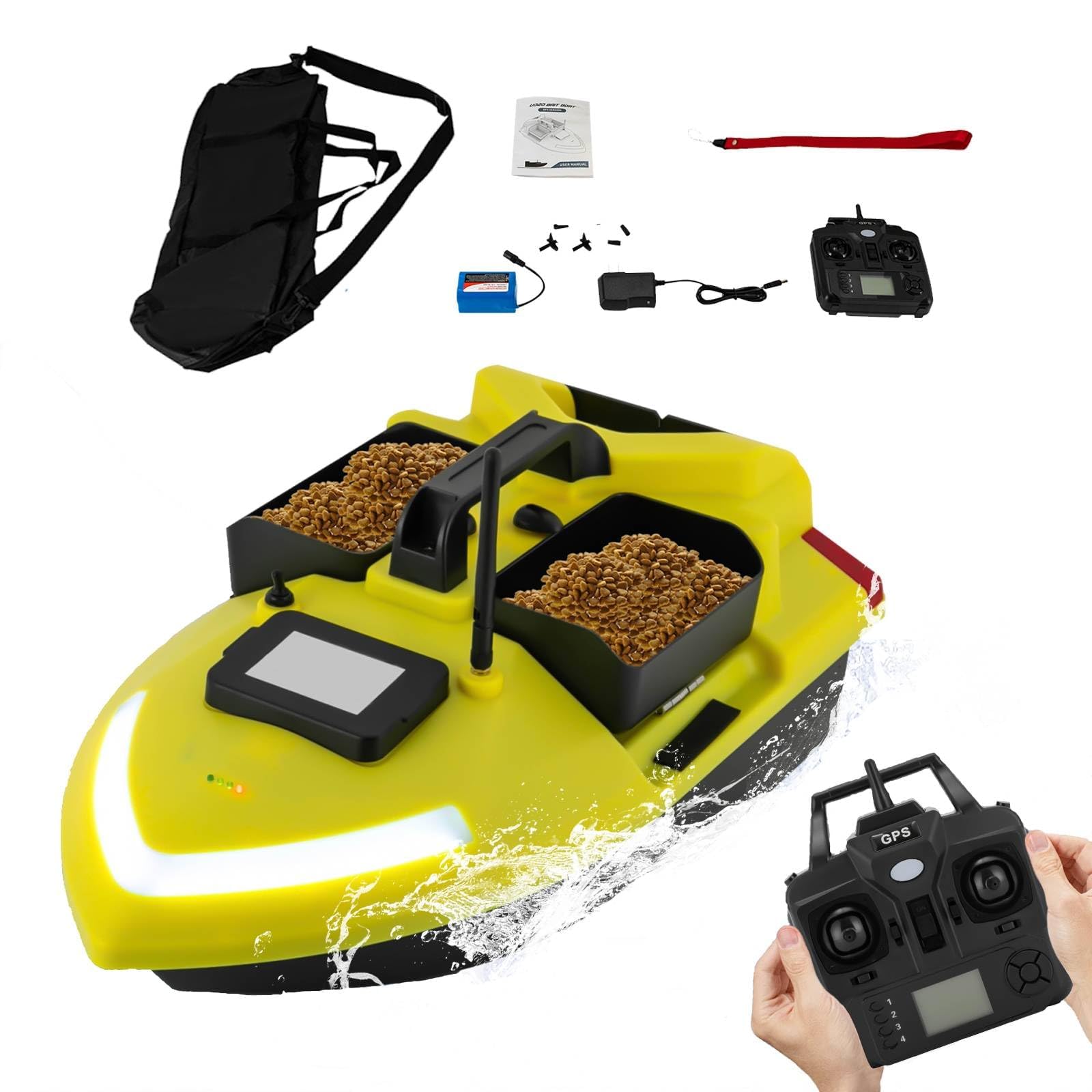 GPS RC Fishing Boat 2.4GHz High Speed Bait Boat,Remote Control,500M Range Motor System for Long-Range Bait Deployment, with 12000mAh Lithium Battery, 4.41lbs Load Capacity,for Fishing Enthusiasts