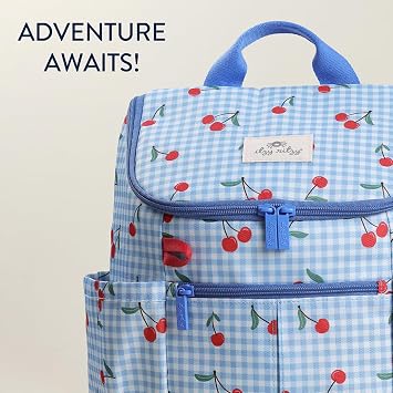 Itzy Ritzy Toddler & Kids Backpack - Lightweight Preschool & Elementary School Bag with Padded Straps, Trolley Sleeve, 2 Side Pockets, Tablet Sleeve & Name Label (Cherries)