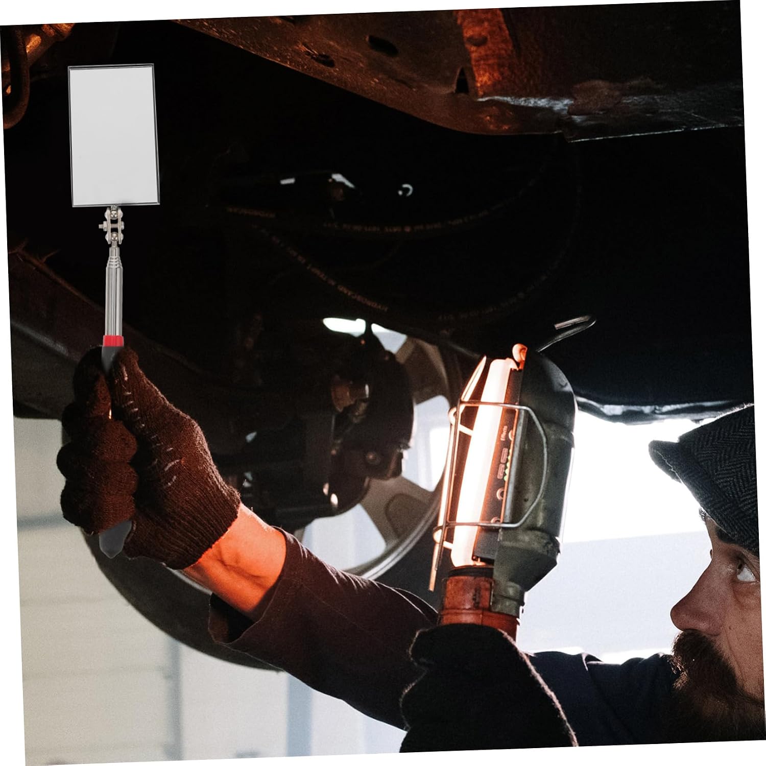 PRETYZOOM Telescoping Inspection Mirror for Vehicle Flexible Extendable Mechanic Tool with High Definition Reflection Rotatable Design for Automotive Repair and Mechanical