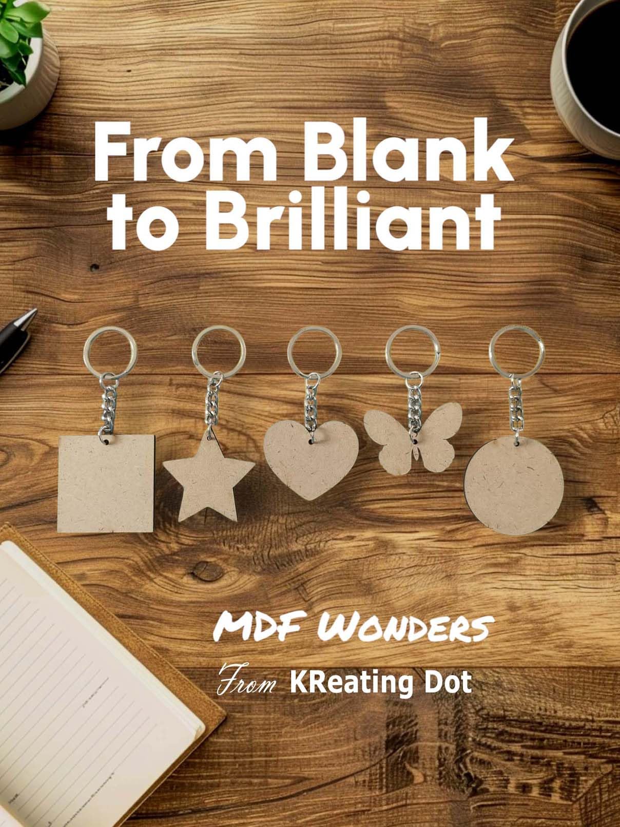 KReating Dot has Set Of 10 Units Each of 2 Inch Square and Star MDF Blank Boards with Nickel Key Ring Chains – Perfect for DIY Craft Projects, Dot Mandala and Paintings (2 Inch R X 3mm Thick | KRB_MDF_07) 4