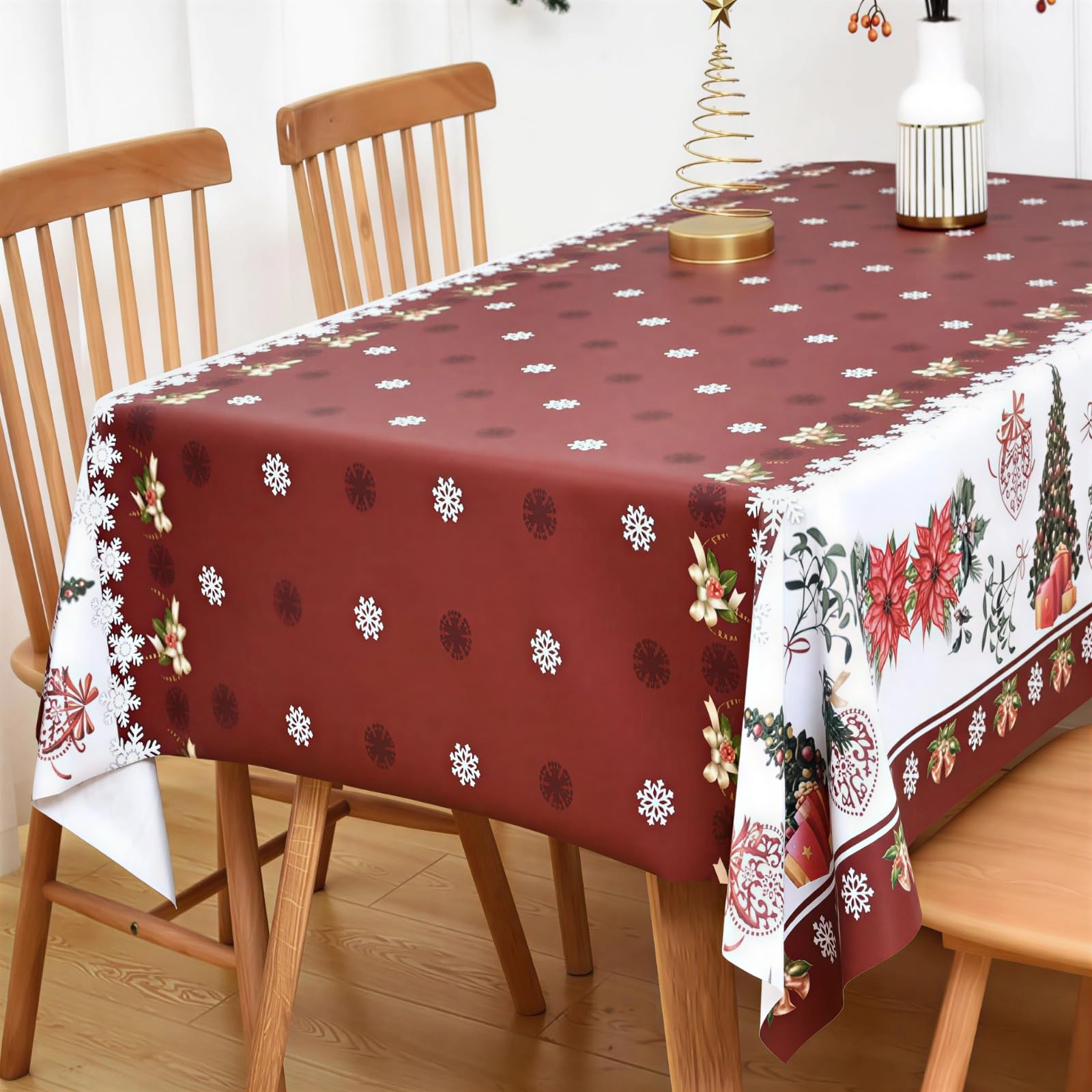 Nappe de Noël en plastique imperméable rouge et rectangulaire