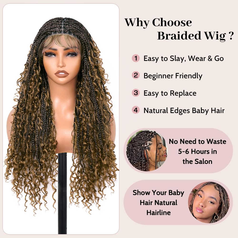 30 Inch Glueless Double Full Lace Human Hair Blended Braided Wig Colorful Locs Braided Wigs 36 Inches Full Double Lace Blue  main image 4
