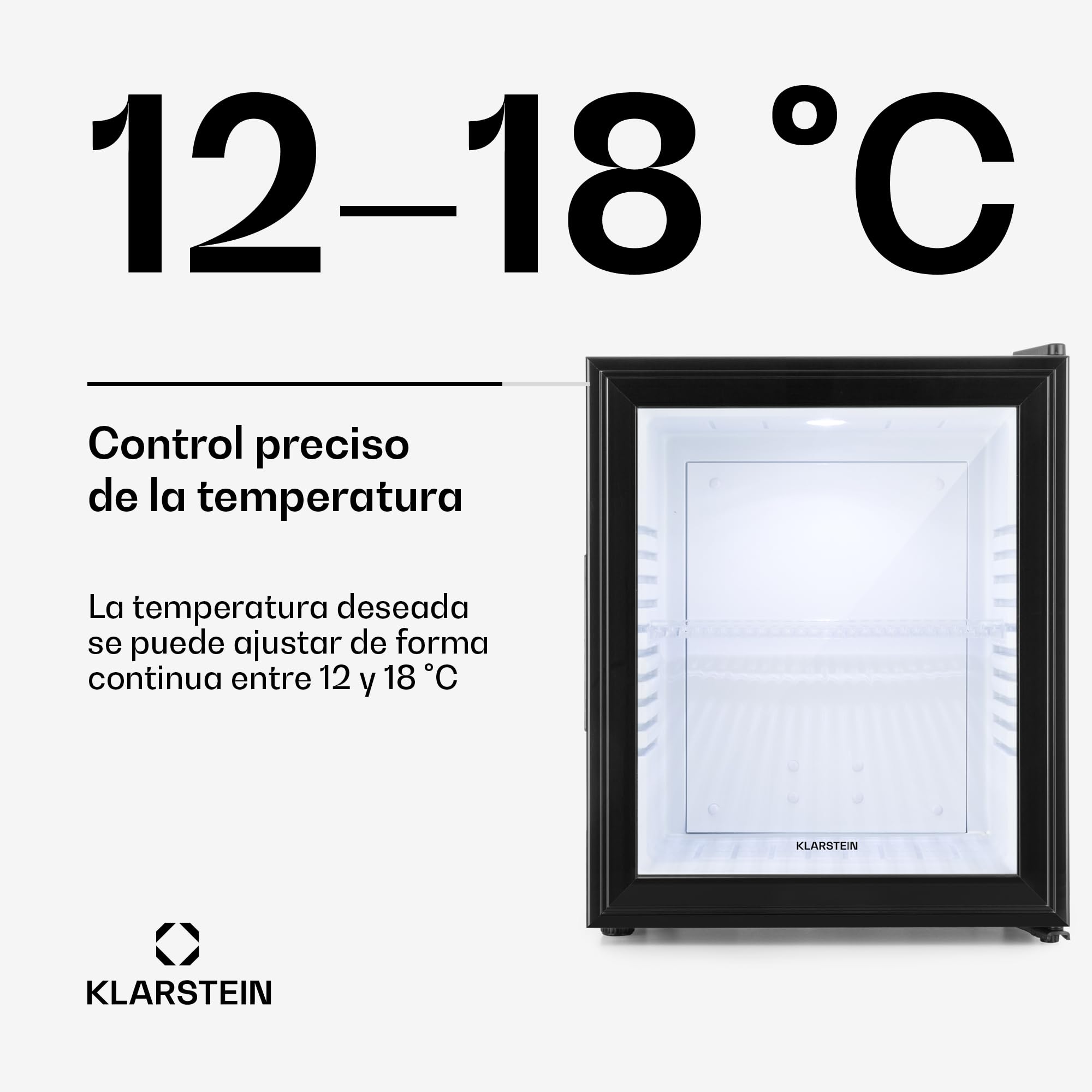 KLARSTEIN Brooklyn Nevera Pequeña Portatil Eléctrica Puerta Cristal, Mini Nevera Silenciosa para Casa y Oficina, Frigorificos Pequeños Refrescos, Cervezas, Estantes Extraíbles, Minibar 12-18°C, 30 l.