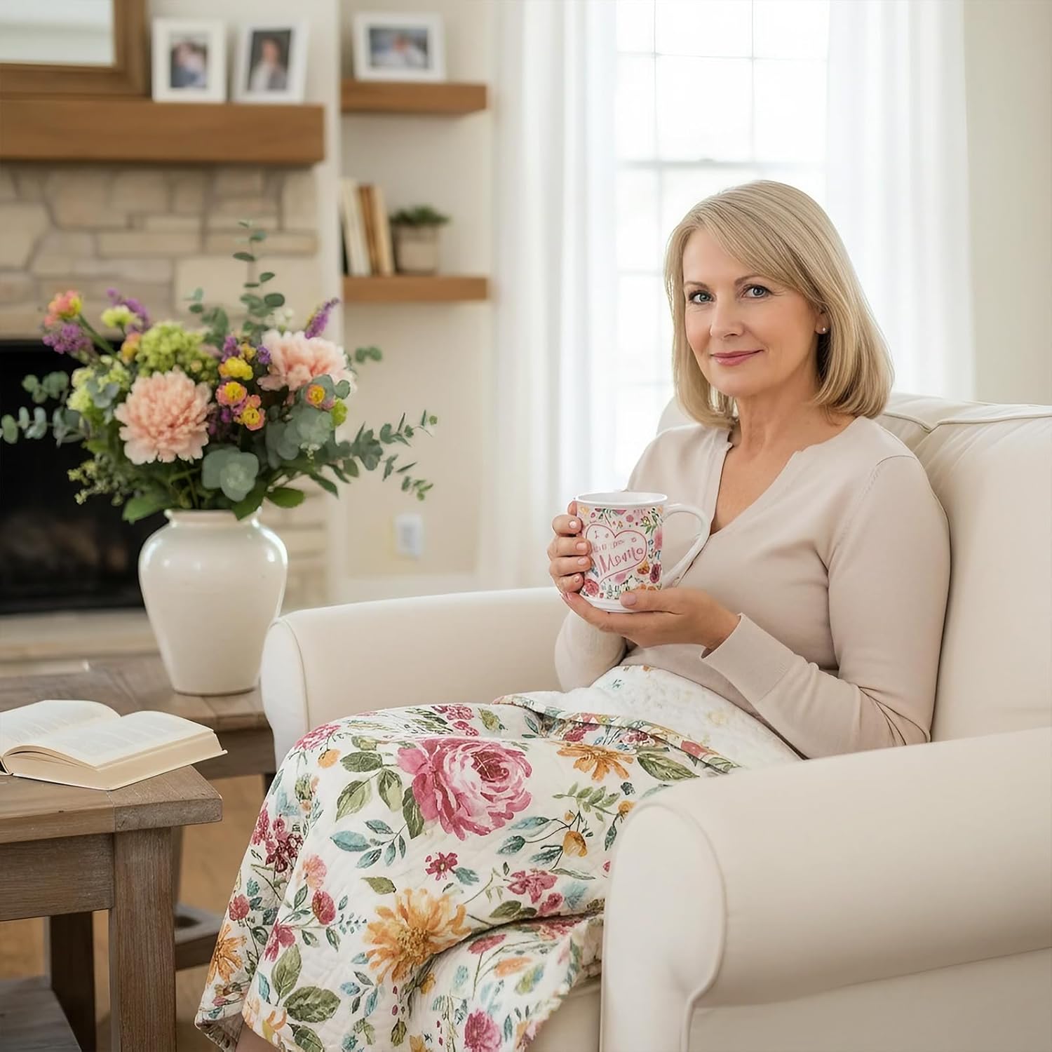 Potiera 16 oz Large Coffee Mug, Birthday Gifts for Mom, Mother's Day Christmas Gifts for Women Mother from Daughter Son, Handmade Ceramic Latte Floral Mugs, Unique Novelty Flower Tea Cup with Handle - Image 4