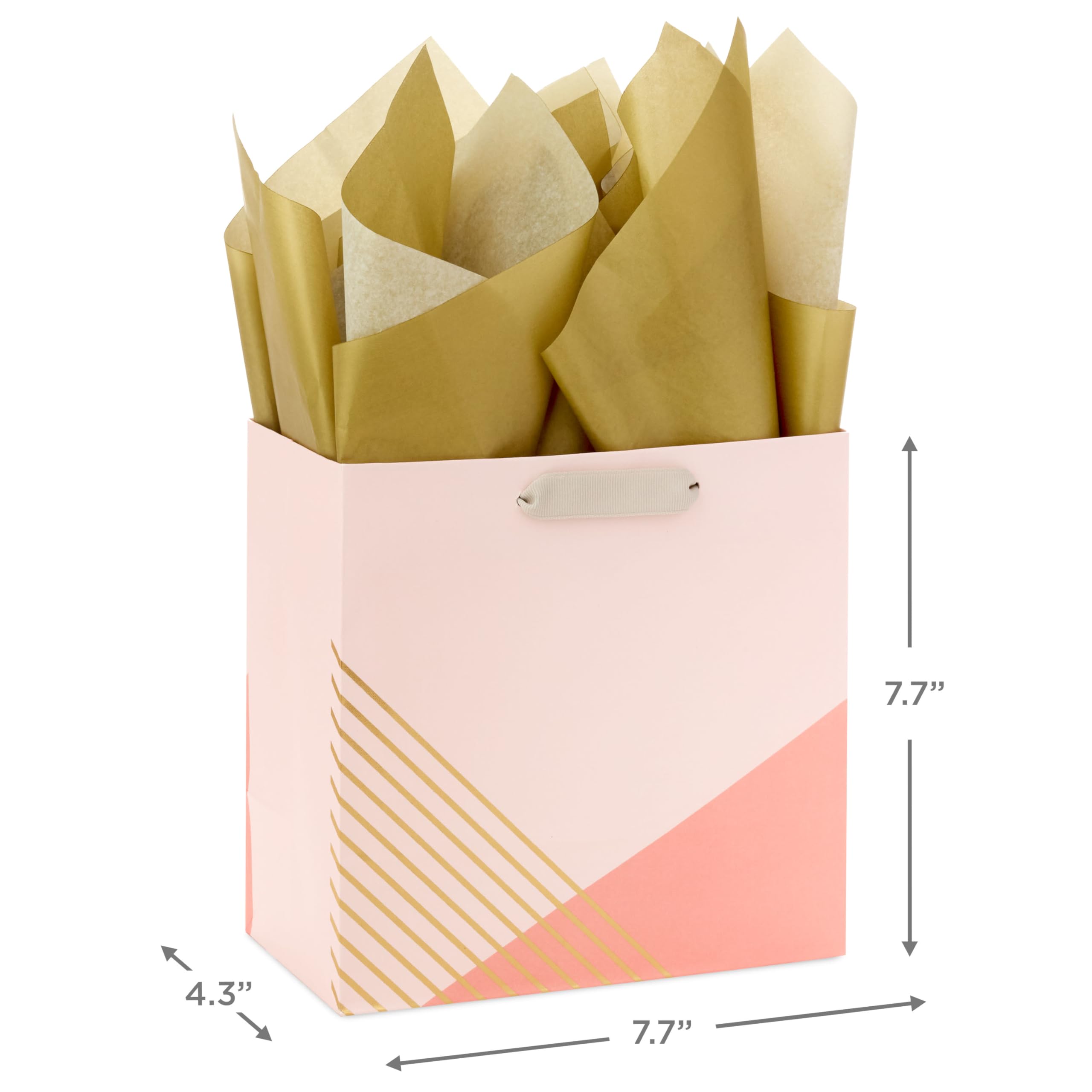Hallmark Signature Studio 7" Medium Square Gift Bag with Tissue Paper (Coral, Blush Pink, Gold Stripes) for Valentine's Day, Birthdays, Mother's Day, Bridal Showers, Weddings, Baby Showers and More